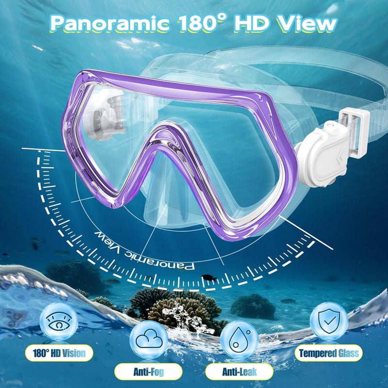ZipAura Snorkeling Gear for Kids, Kids Snorkel Set for Ages 3-14, Anti-Fog Diving Mask and Dry Top Snorkel Combo Set, Unisex Swimming Goggles - Image 3